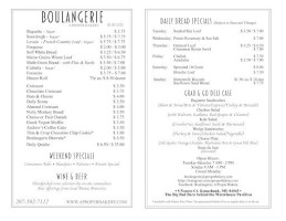 Boulangerie menu